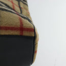 Burberrys Nova Check Blue Label Tote Bag Wool Leather Beige Silver Auth 97206-14