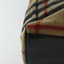 Burberrys Nova Check Blue Label Tote Bag Wool Leather Beige Silver Auth 97206-15