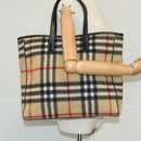 Burberrys Nova Check Blue Label Tote Bag Wool Leather Beige Silver Auth 97206-20