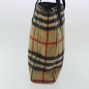 Burberrys Nova Check Blue Label Tote Bag Wool Leather Beige Silver Auth 97206-4