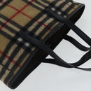 Burberrys Nova Check Blue Label Tote Bag Wool Leather Beige Silver Auth 97206-6