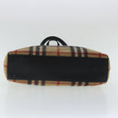 Burberrys Nova Check Blue Label Tote Bag Wool Leather Beige Silver Auth 97206-5