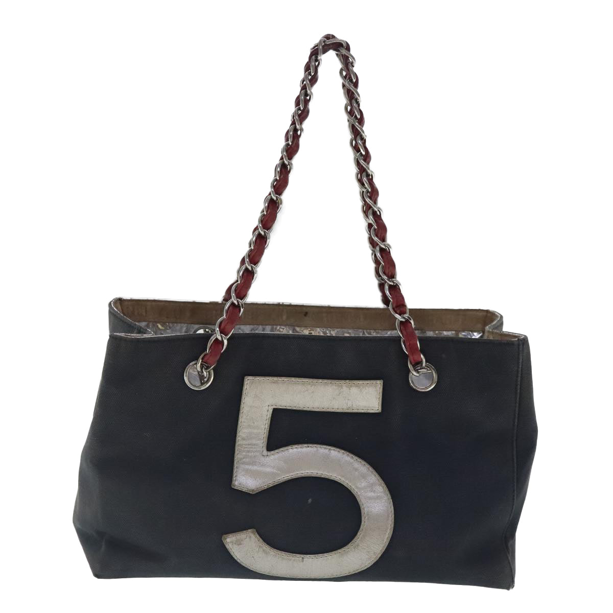 CHANEL Chain Hand Bag No5 Canvas Navy Silver CC Auth 97210 - 0