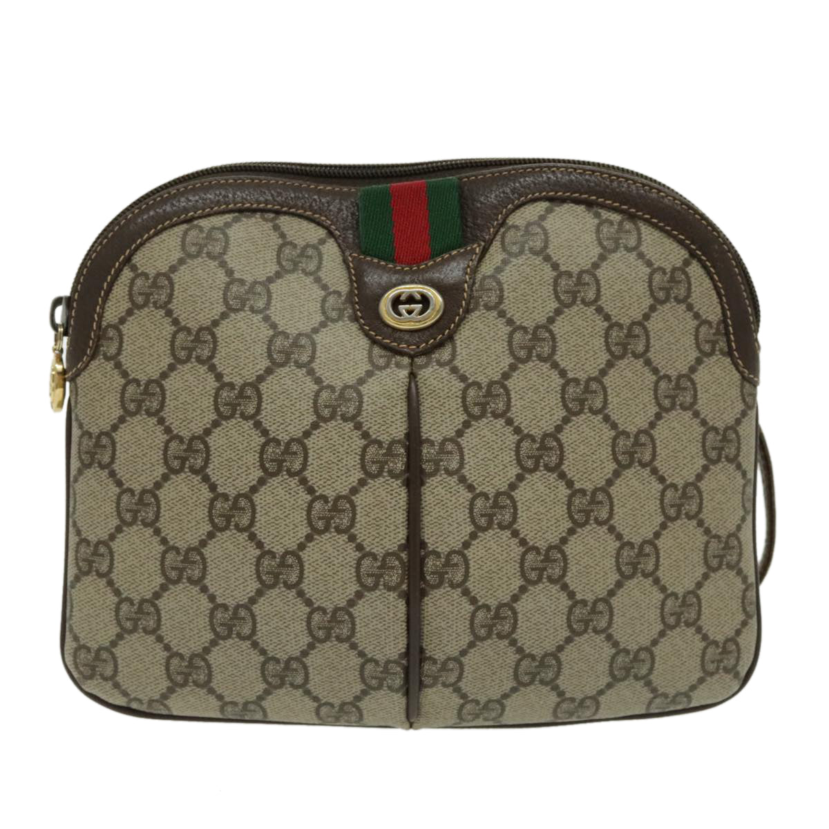 GUCCI GG Canvas Web Sherry Line Shoulder Bag PVC Leather Brown Gold  Auth 97247 - 0