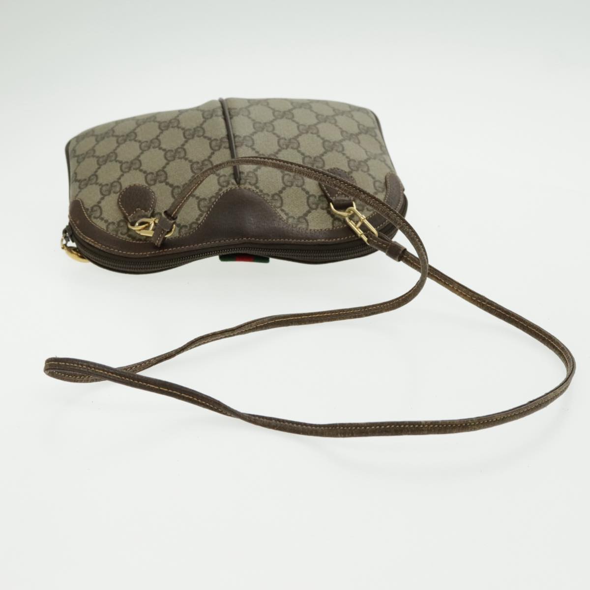 GUCCI GG Canvas Web Sherry Line Shoulder Bag PVC Leather Brown Gold  Auth 97247