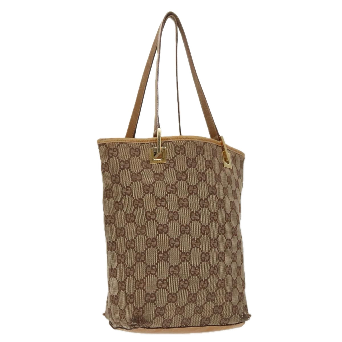 GUCCI GG Canvas Tote Bag Beige Gold 002 1099 Auth 97261