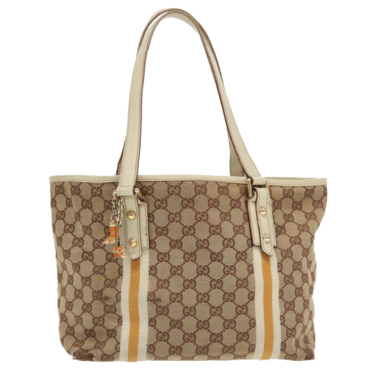 GUCCI GG Canvas Sherry Line Tote Bag Beige Gold 137396 Auth 97285