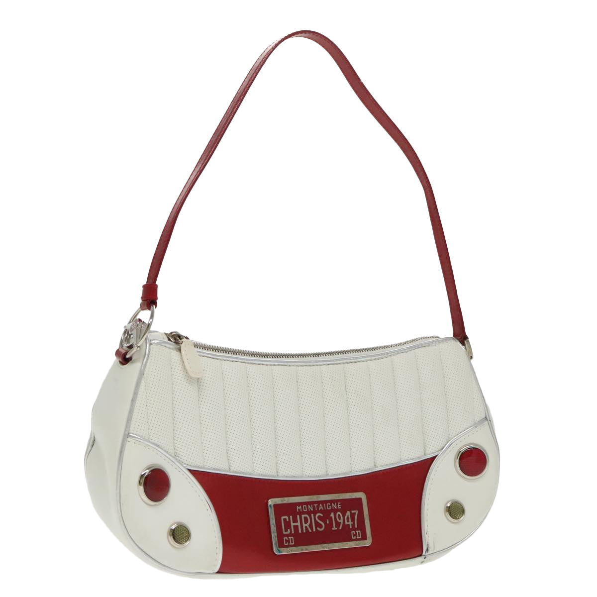 Christian Dior Montagne Trailer Shoulder Bag Leather Red White Silver Auth 97289