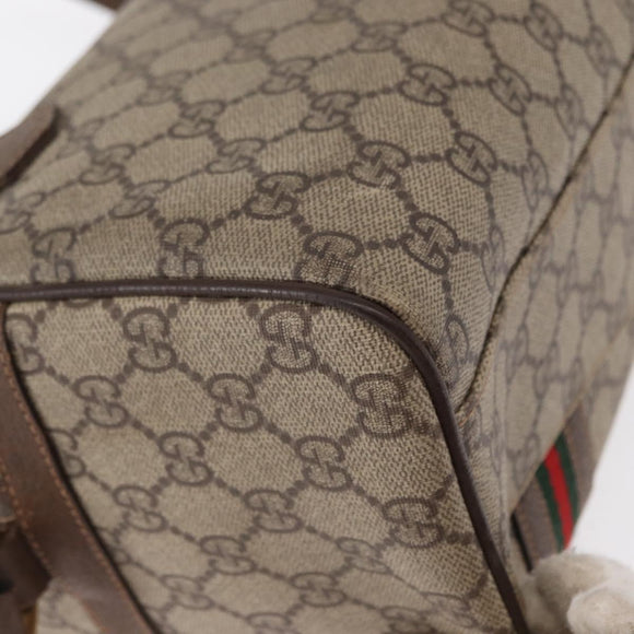 GUCCI GG Supreme Web Sherry Line Boston Bag PVC 2way Beige Gold Auth 97302