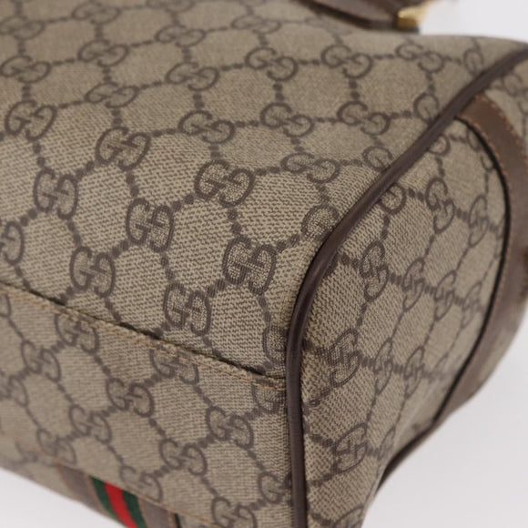 GUCCI GG Supreme Web Sherry Line Boston Bag PVC 2way Beige Gold Auth 97302