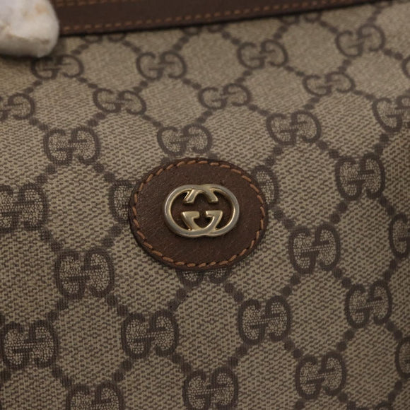 GUCCI GG Supreme Web Sherry Line Boston Bag PVC 2way Beige Gold Auth 97302