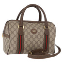 GUCCI GG Supreme Web Sherry Line Boston Bag PVC 2way Beige Gold Auth 97302-1