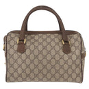 GUCCI GG Supreme Web Sherry Line Boston Bag PVC 2way Beige Gold Auth 97302-3