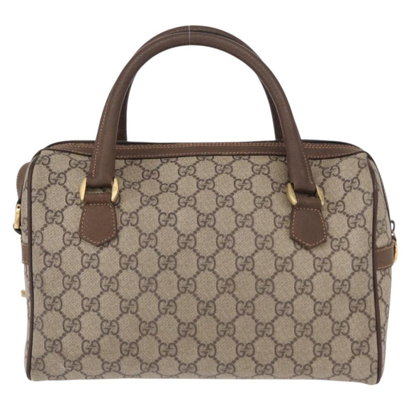 GUCCI GG Supreme Web Sherry Line Boston Bag PVC 2way Beige Gold Auth 97302