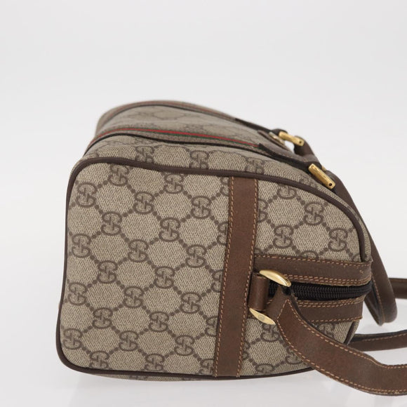 GUCCI GG Supreme Web Sherry Line Boston Bag PVC 2way Beige Gold Auth 97302