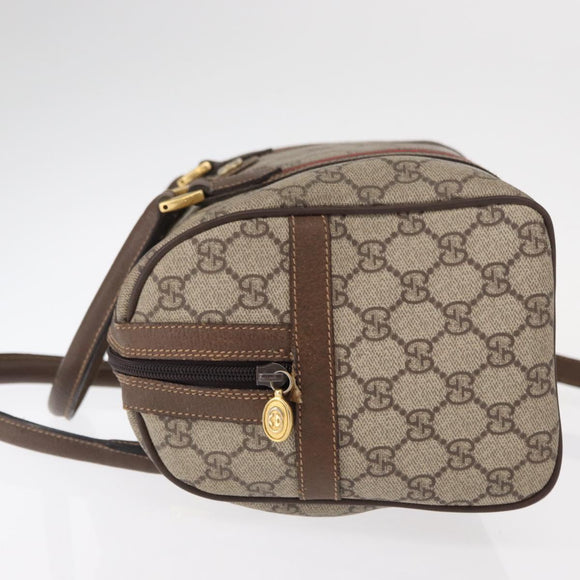 GUCCI GG Supreme Web Sherry Line Boston Bag PVC 2way Beige Gold Auth 97302