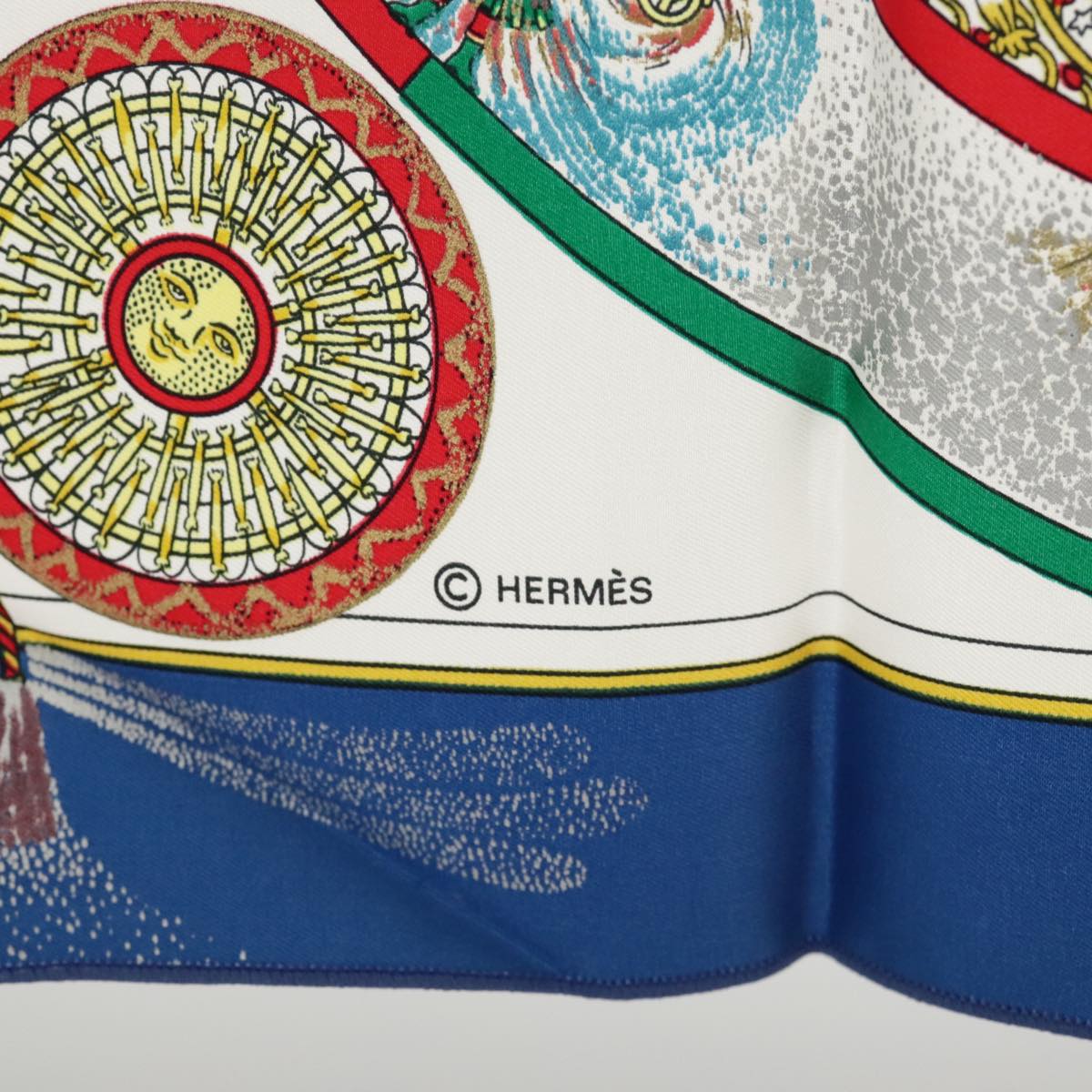 HERMES Carre 40 Scarf ""FEUX D ARTIFICE"" Silk White Blue Auth 97383