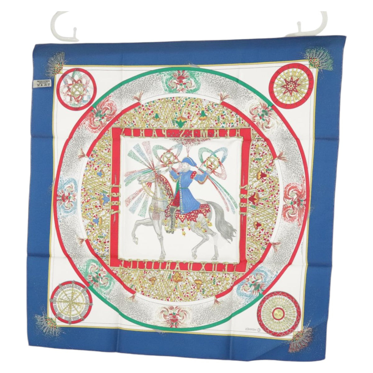 HERMES Carre 40 Scarf ""FEUX D ARTIFICE"" Silk White Blue Auth 97383 - 0