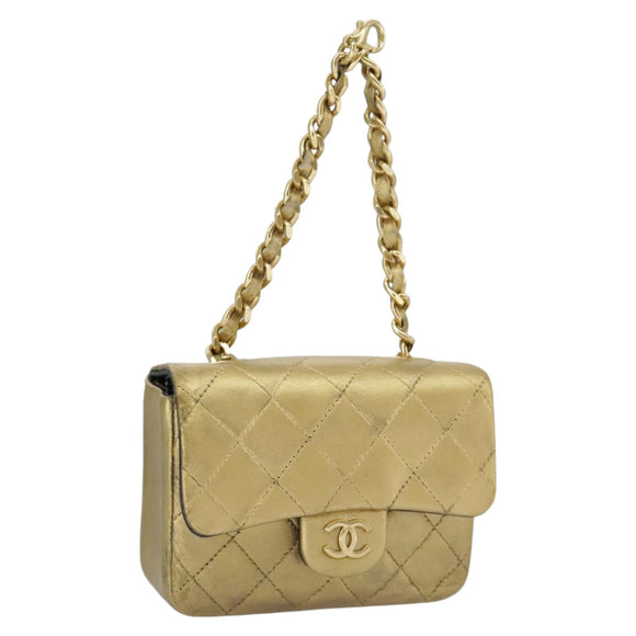 CHANEL Matelasse Hand Bag Leather Gold CC Auth 97386