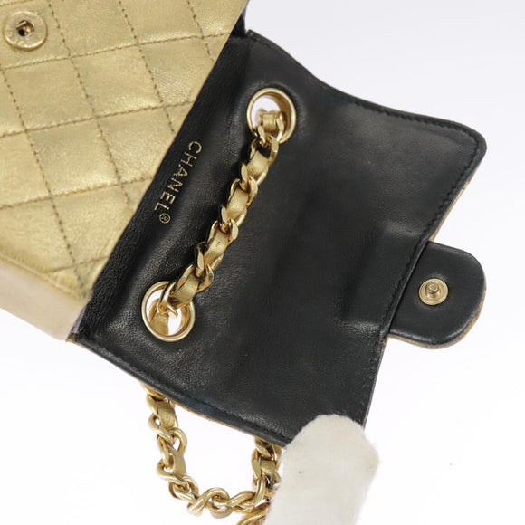 CHANEL Matelasse Hand Bag Leather Gold CC Auth 97386