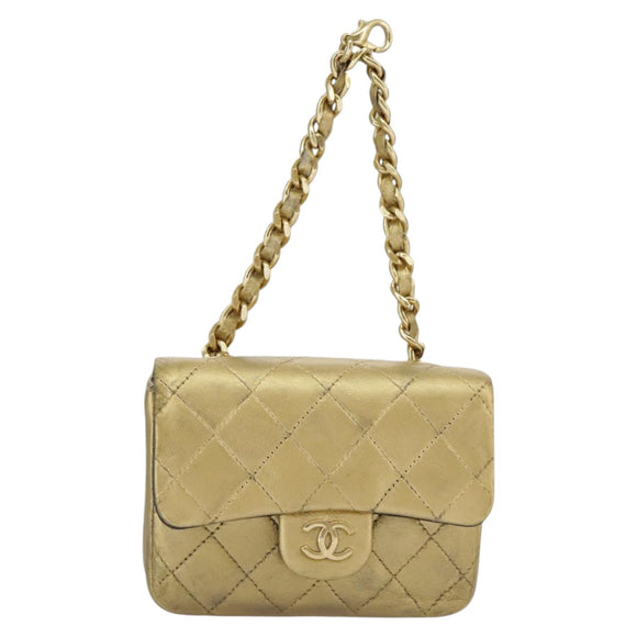 CHANEL Matelasse Hand Bag Leather Gold CC Auth 97386