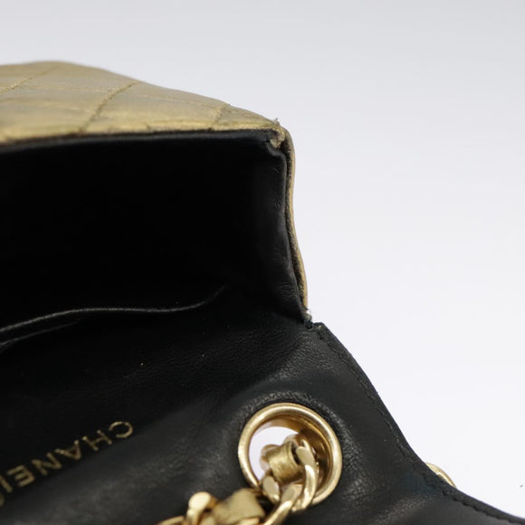 CHANEL Matelasse Hand Bag Leather Gold CC Auth 97386