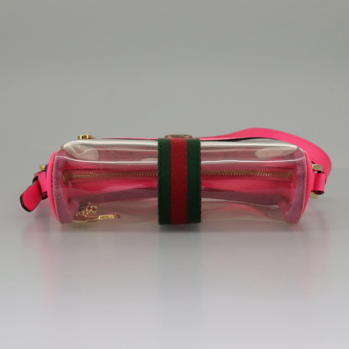 GUCCI Web Sherry Line Shoulder Bag Vinyl Pink Red Green Auth 97389