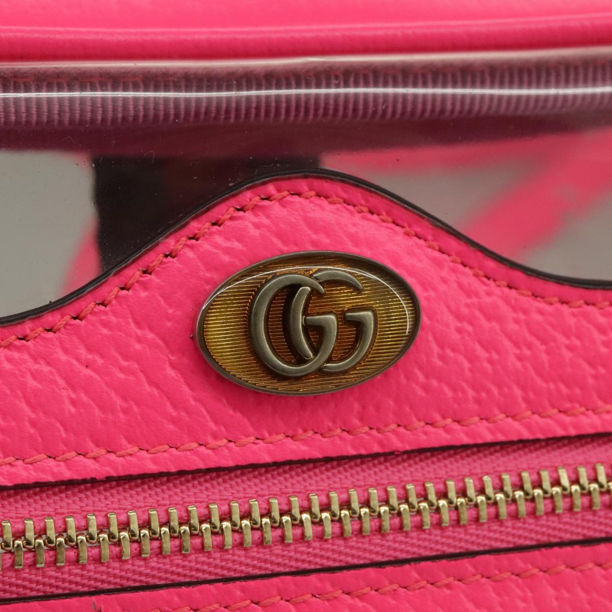 GUCCI Web Sherry Line Shoulder Bag Vinyl Pink Red Green Auth 97389