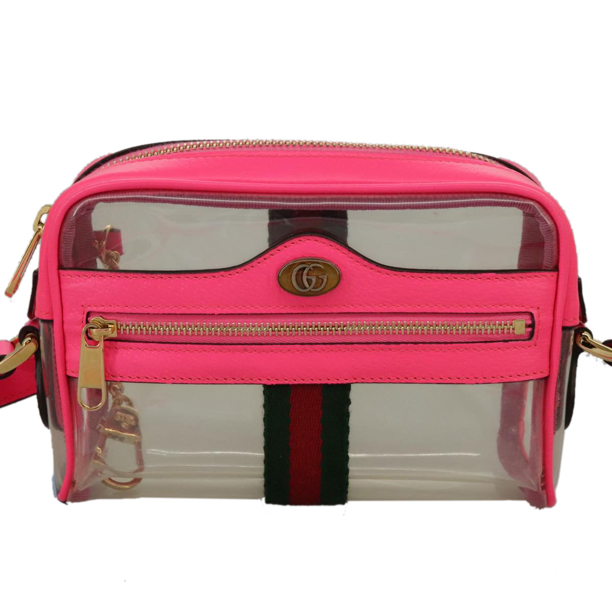 GUCCI Web Sherry Line Shoulder Bag Vinyl Pink Red Green Auth 97389 - 0