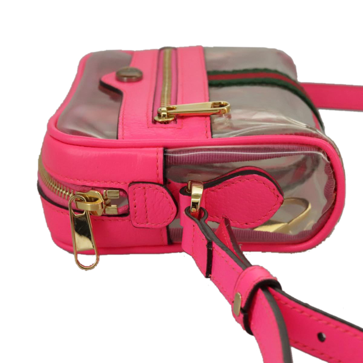 GUCCI Web Sherry Line Shoulder Bag Vinyl Pink Red Green Auth 97389