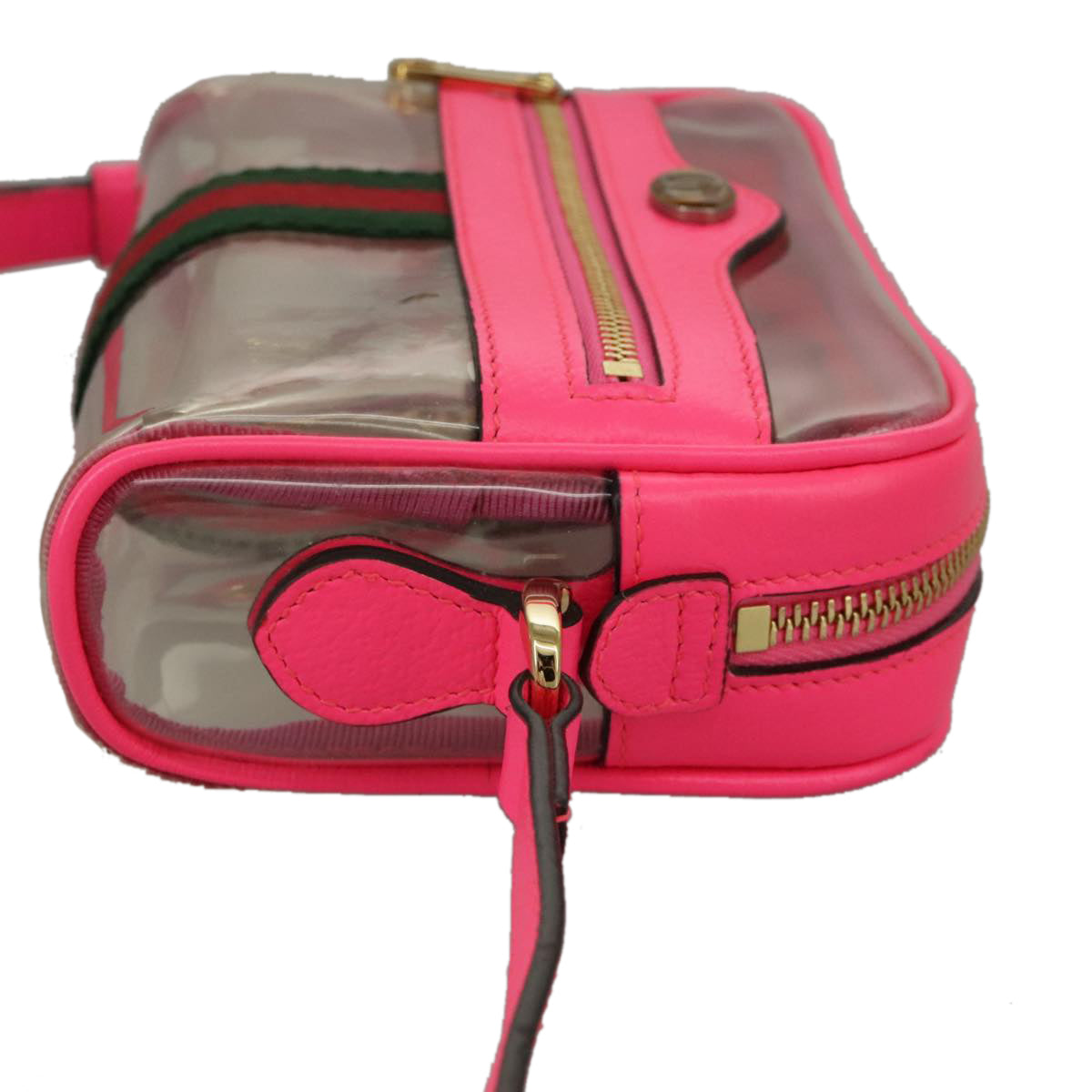 GUCCI Web Sherry Line Shoulder Bag Vinyl Pink Red Green Auth 97389