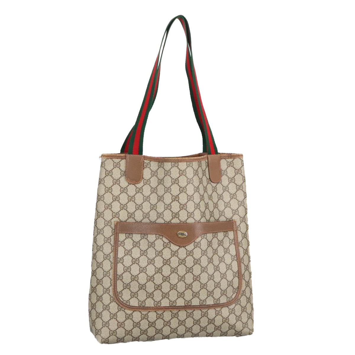 GUCCI GG Supreme Web Sherry Line Tote Bag PVC Leather Beige 39 02 003 Auth 97393