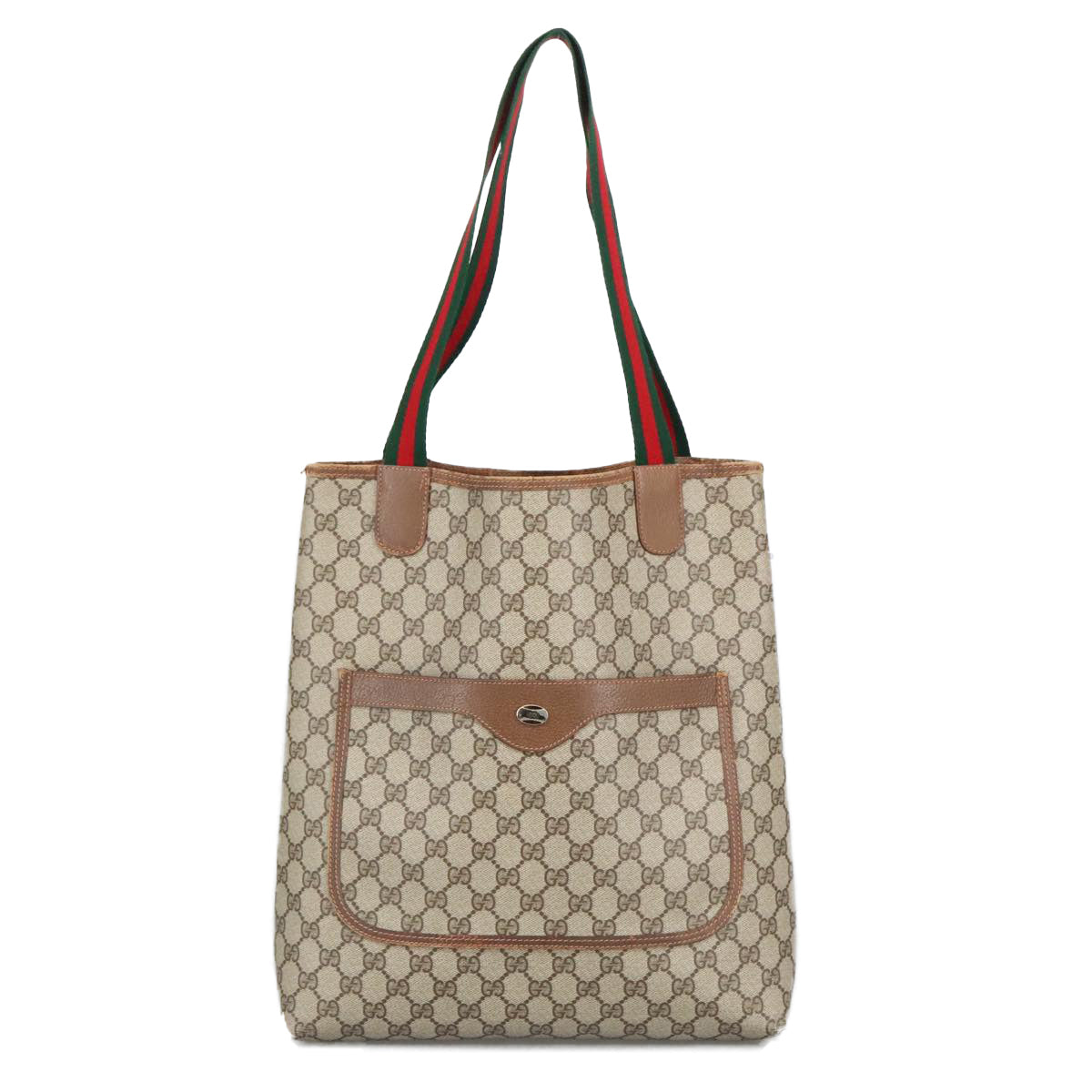 GUCCI GG Supreme Web Sherry Line Tote Bag PVC Leather Beige 39 02 003 Auth 97393 - 0