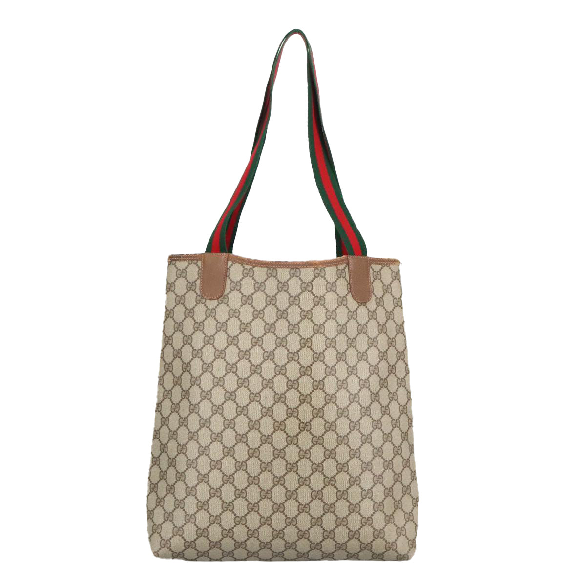 GUCCI GG Supreme Web Sherry Line Tote Bag PVC Leather Beige 39 02 003 Auth 97393