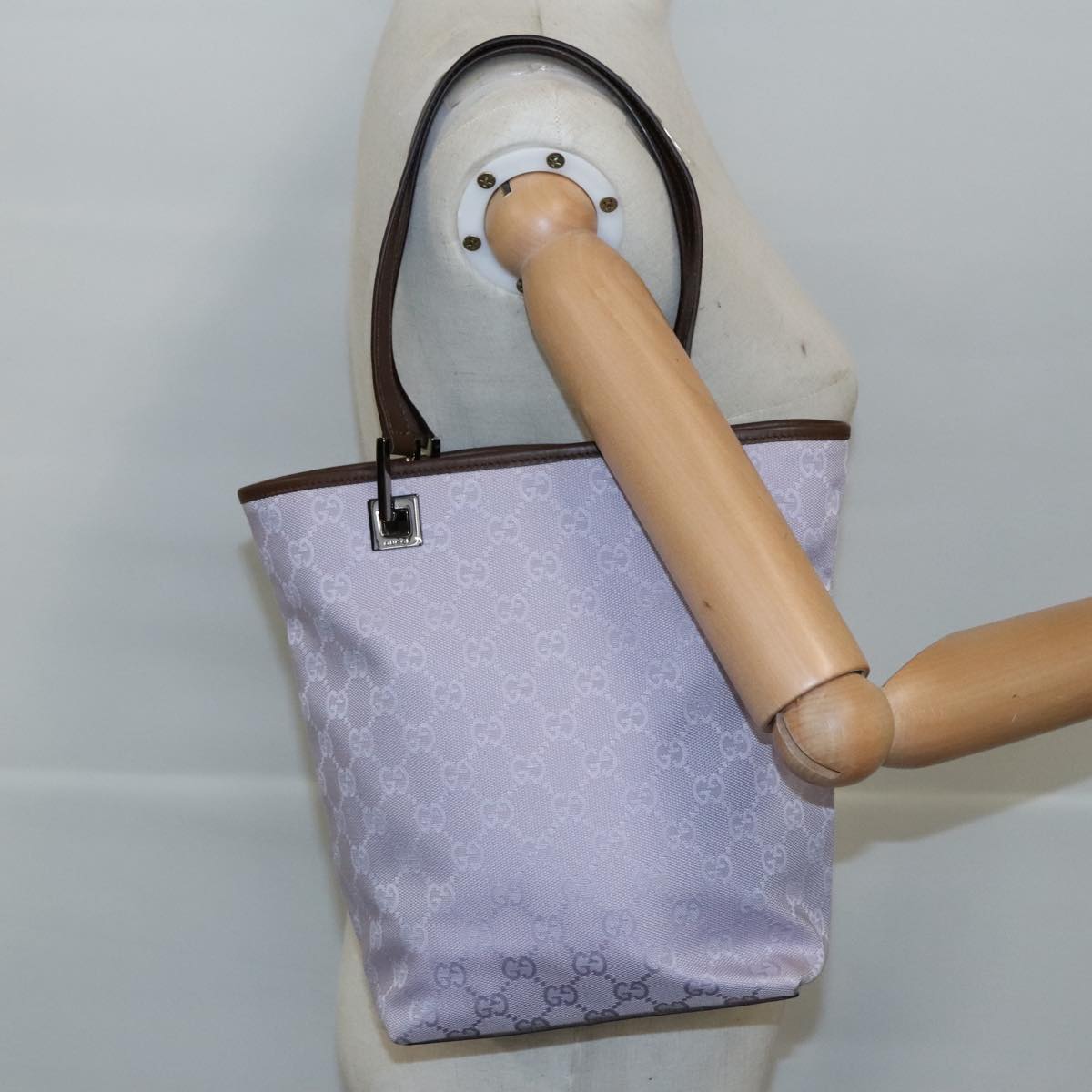 GUCCI GG Canvas Tote Bag Purple Brown Silver 31244 Auth 97397