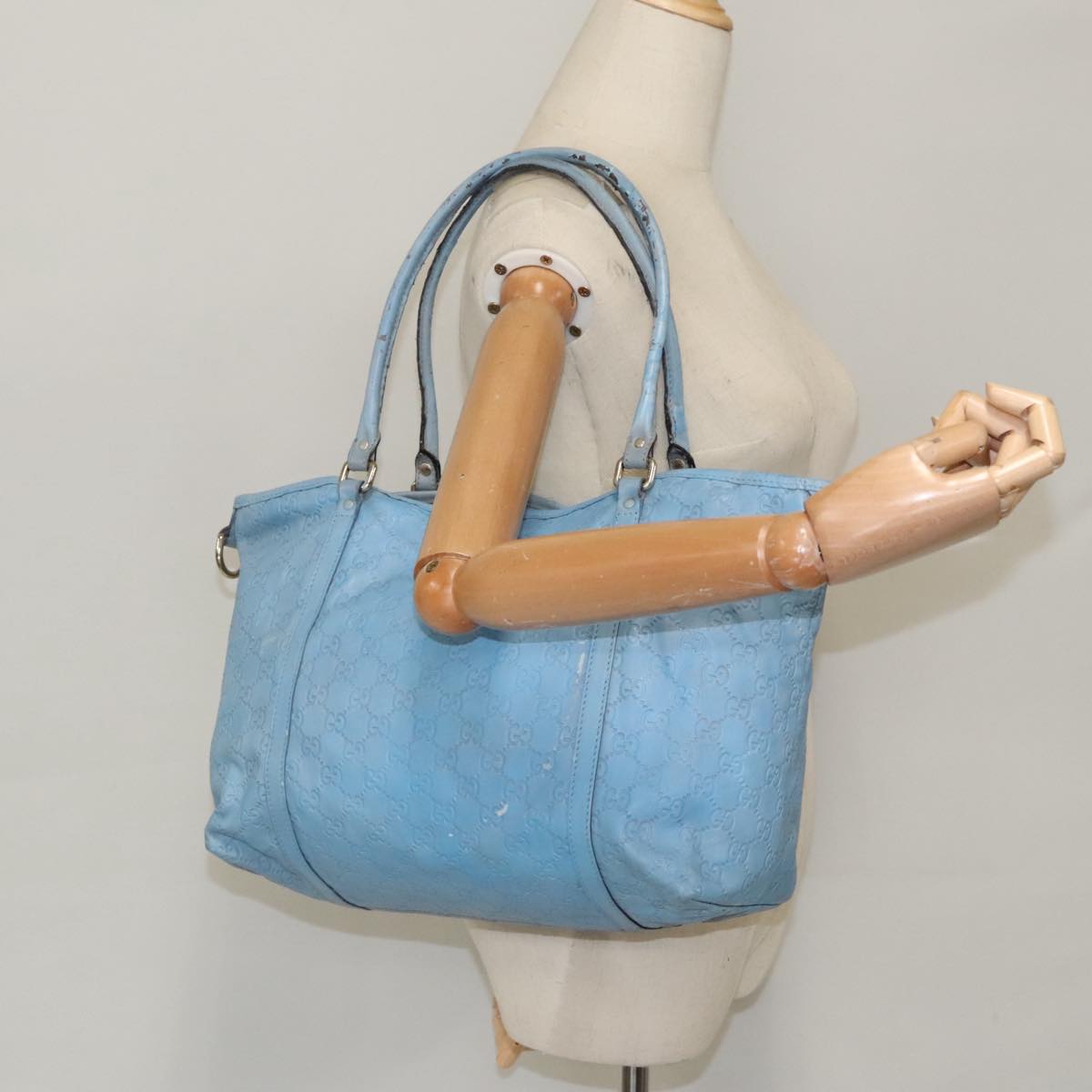 GUCCI Guccissima GG Canvas Tote Bag Blue Gold 197953 Auth 97399