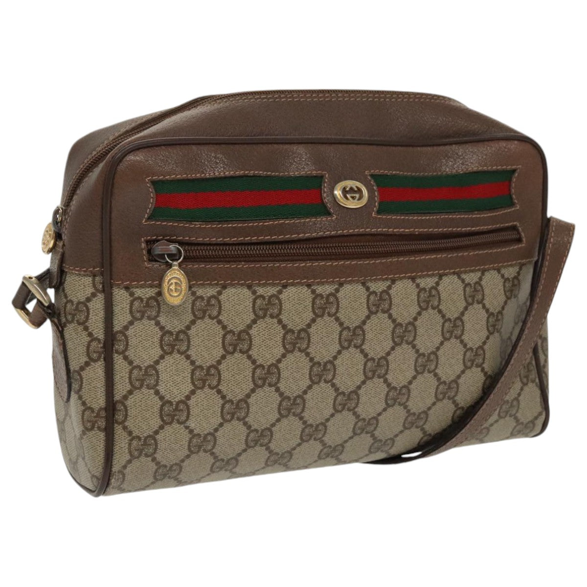 GUCCI GG Supreme Web Sherry Line Shoulder Bag PVC Beige Red Green Auth 97406