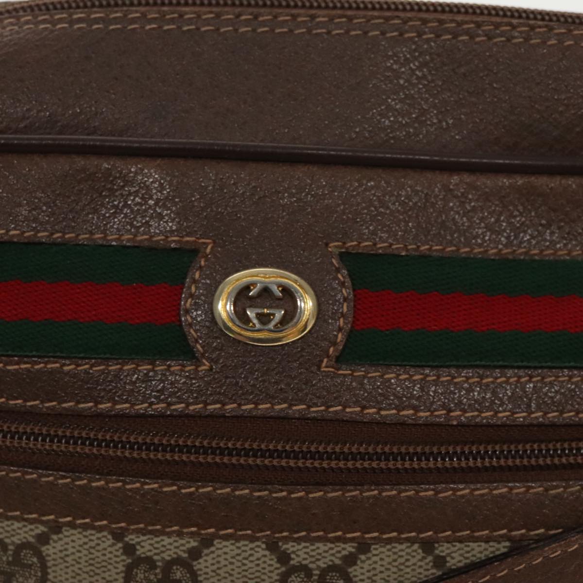 GUCCI GG Supreme Web Sherry Line Shoulder Bag PVC Beige Red Green Auth 97406