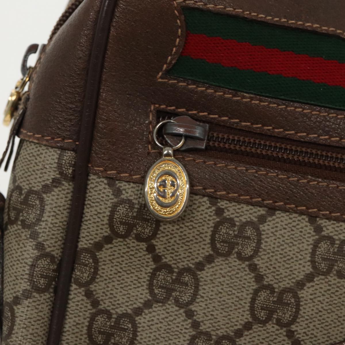 GUCCI GG Supreme Web Sherry Line Shoulder Bag PVC Beige Red Green Auth 97406