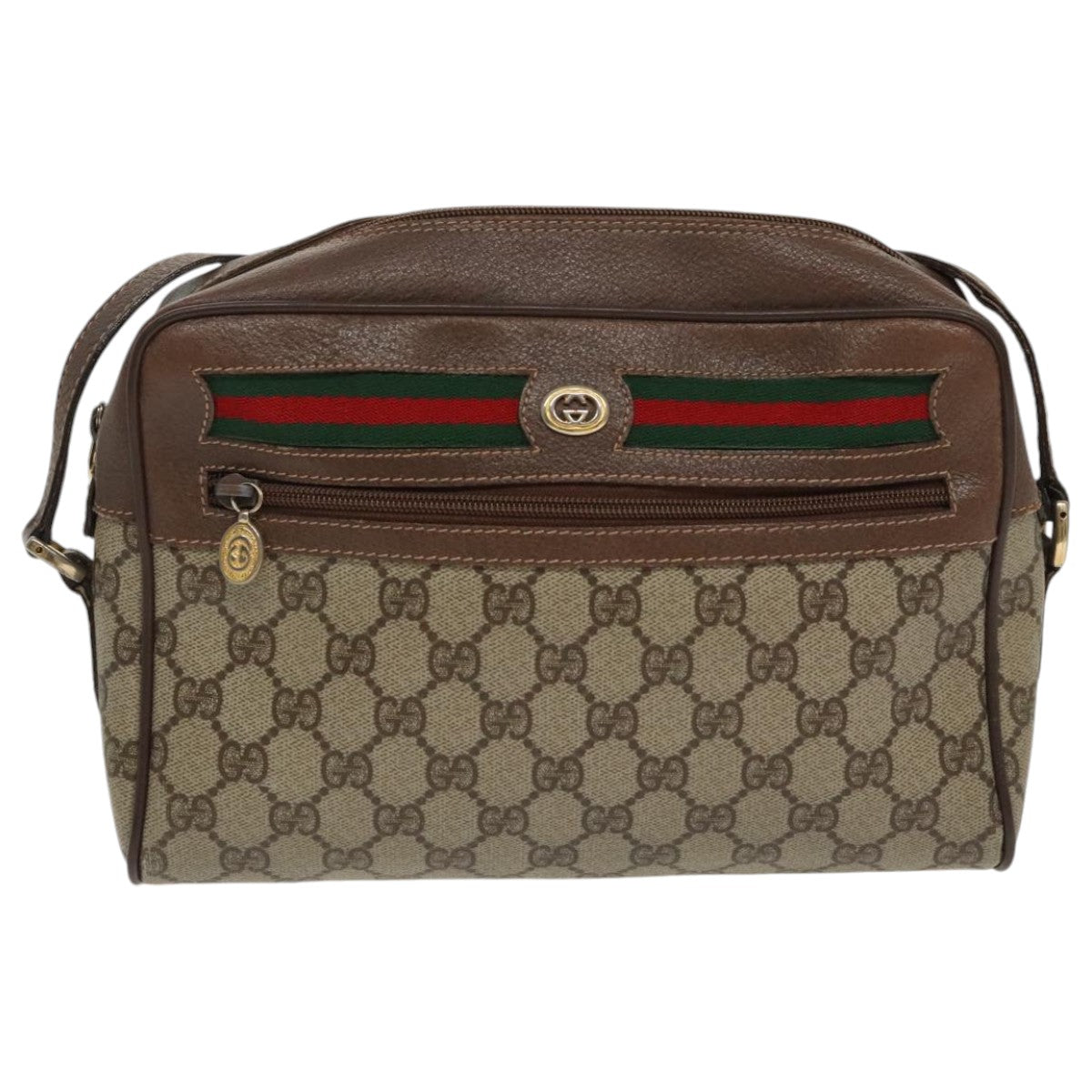 GUCCI GG Supreme Web Sherry Line Shoulder Bag PVC Beige Red Green Auth 97406