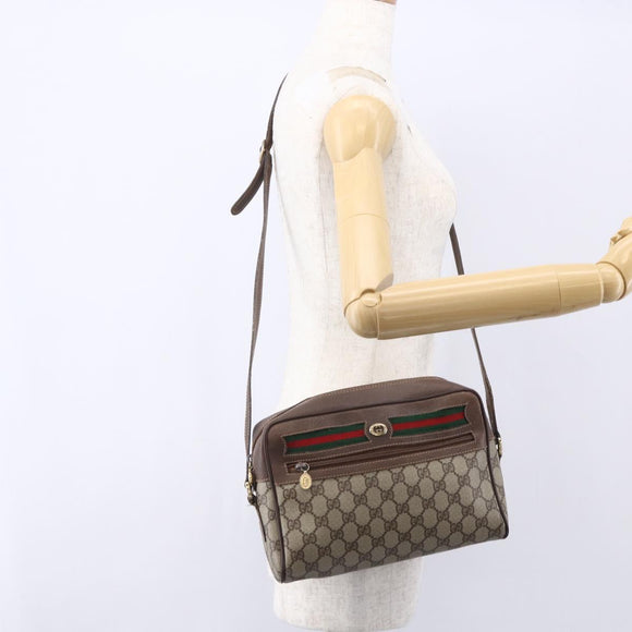 GUCCI GG Supreme Web Sherry Line Shoulder Bag PVC Beige Red Green Auth 97406