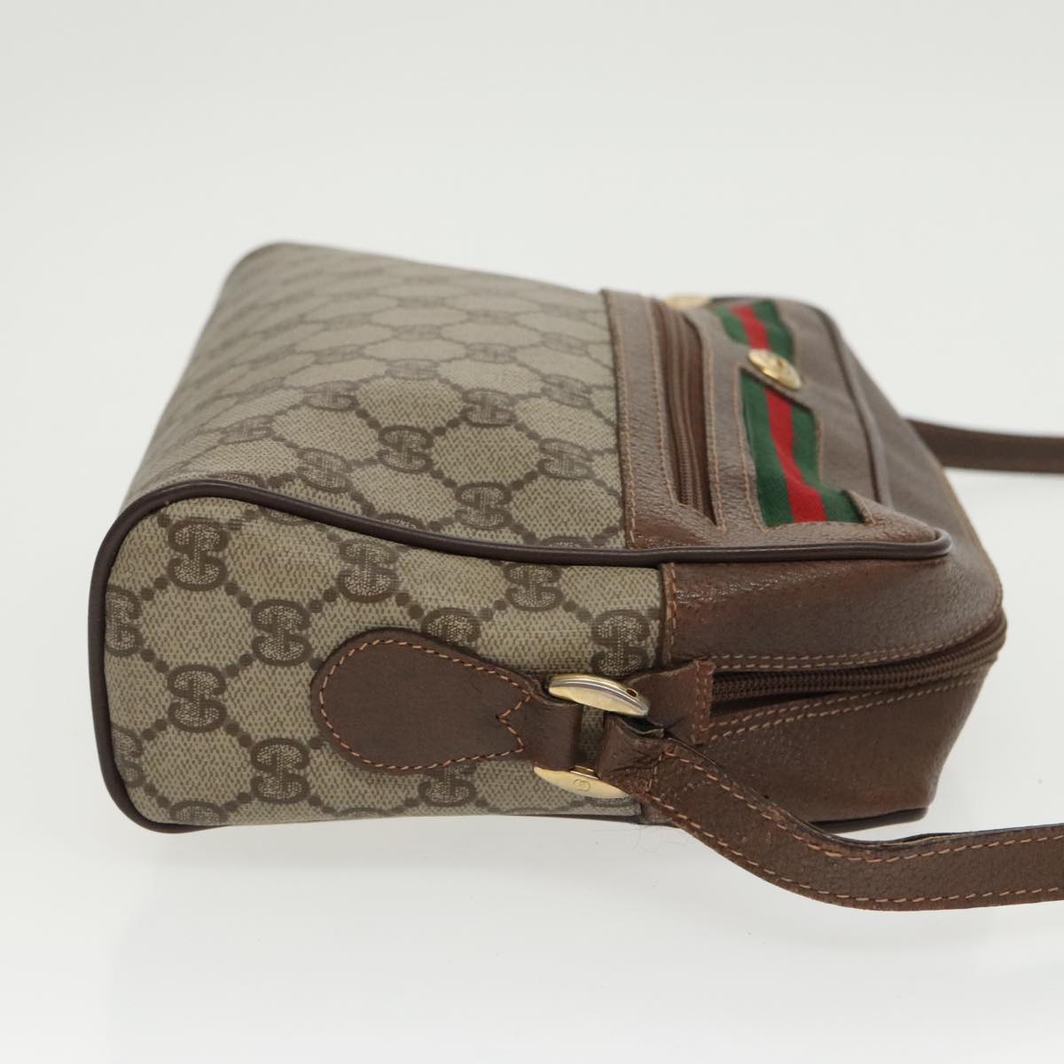 GUCCI GG Supreme Web Sherry Line Shoulder Bag PVC Beige Red Green Auth 97406