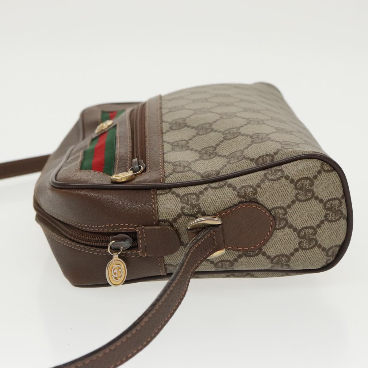 GUCCI GG Supreme Web Sherry Line Shoulder Bag PVC Beige Red Green Auth 97406