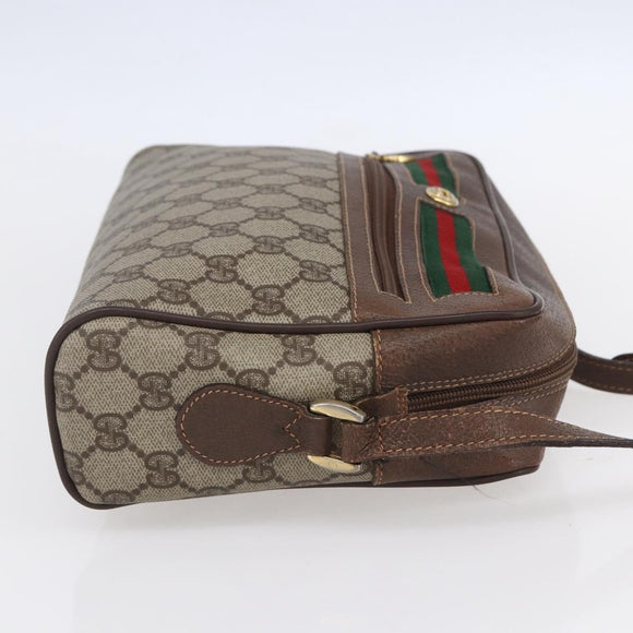 GUCCI GG Supreme Web Sherry Line Umhängetasche PVC Beige Rot Grün Auth 97406