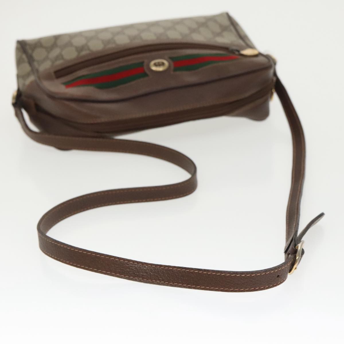 GUCCI GG Supreme Web Sherry Line Shoulder Bag PVC Beige Red Green Auth 97406