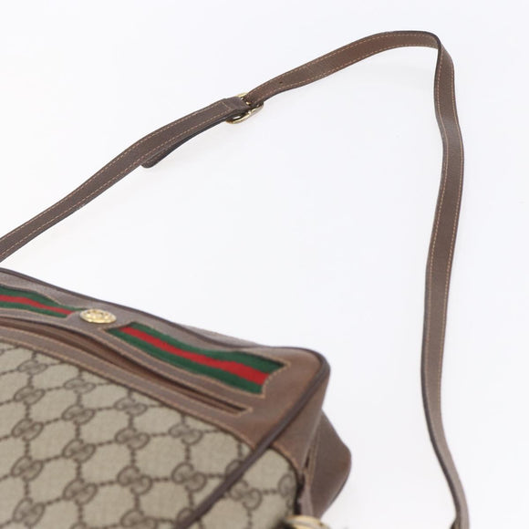 GUCCI GG Supreme Web Sherry Line Shoulder Bag PVC Beige Red Green Auth 97406