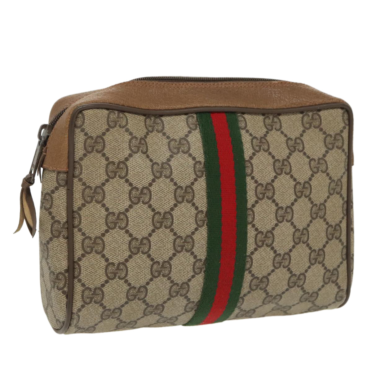 GUCCI GG Supreme Web Sherry Line Clutch Bag PVC Beige Red 89 01 012 Auth 97407