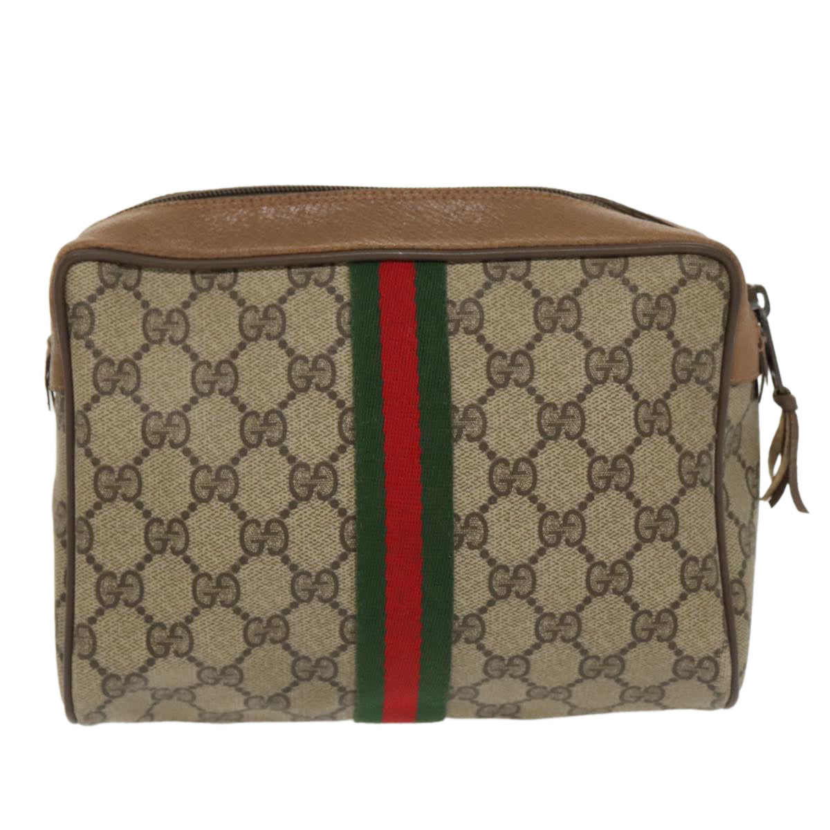 GUCCI GG Supreme Web Sherry Line Clutch Bag PVC Beige Red 89 01 012 Auth 97407 - 0