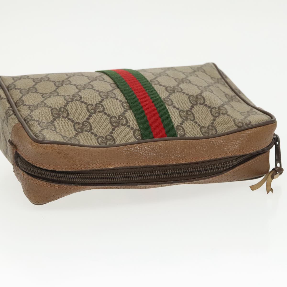 GUCCI GG Supreme Web Sherry Line Clutch Bag PVC Beige Red 89 01 012 Auth 97407