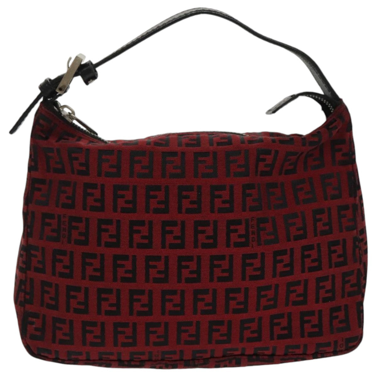 FENDI Zucchino Canvas Hand Bag Red Silver Auth 97411 - 0